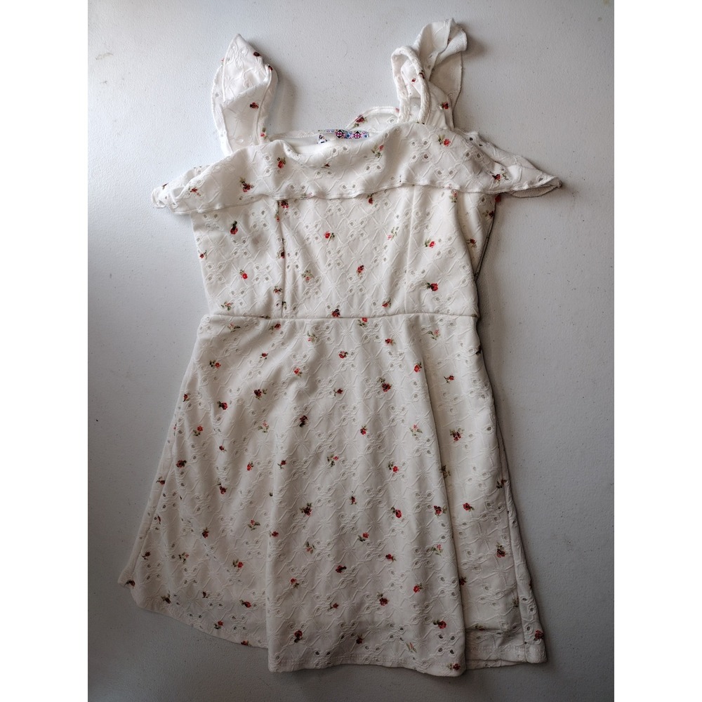 Pink Crush Girls White Eyelet Floral Ruffle Dress‎ Sleeveless Cottagecore Red 6x